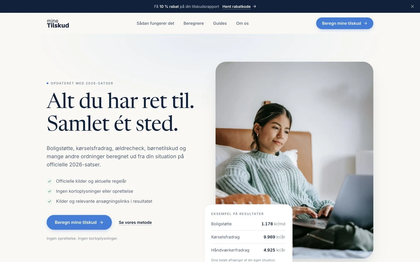 Forsiden på mineTilskud.dk
